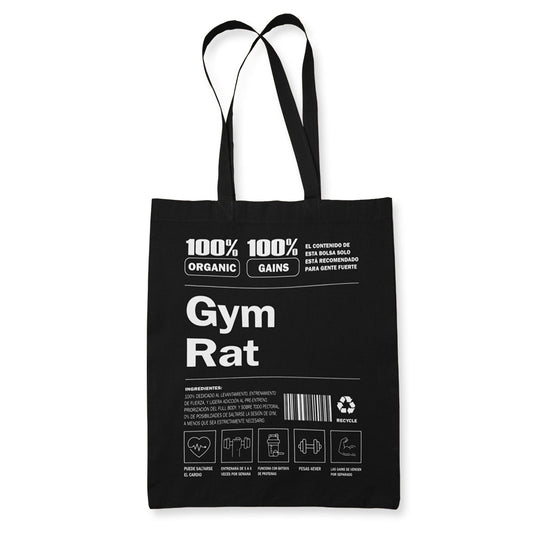 tote bag negra en fondo blanco con frase gym rat