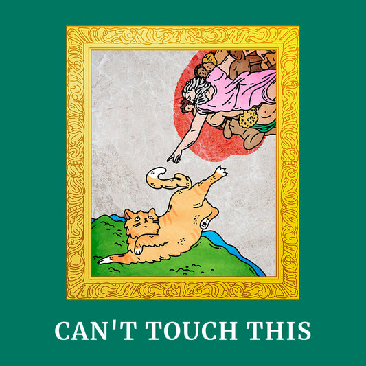 creacion de adan con gato cant touch this con fondo azul