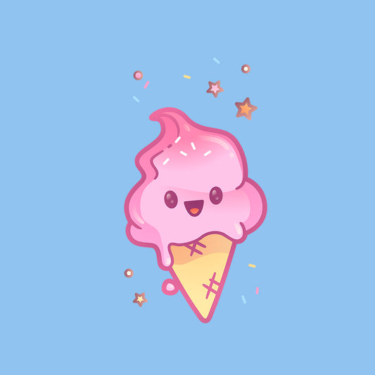 helado feliz diseño original rosado en fondo azul
