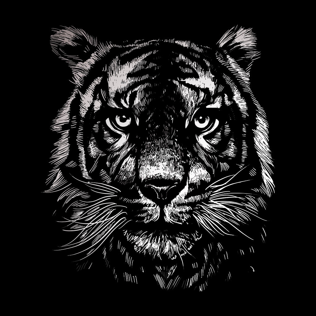 diseño de tigra blanco en fondo negro acuarela