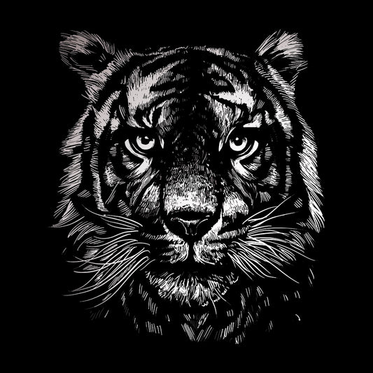 diseño de tigra blanco en fondo negro acuarela