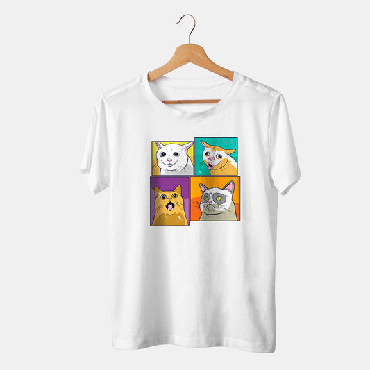 camiseta de gatos blanca para hombre y mujer