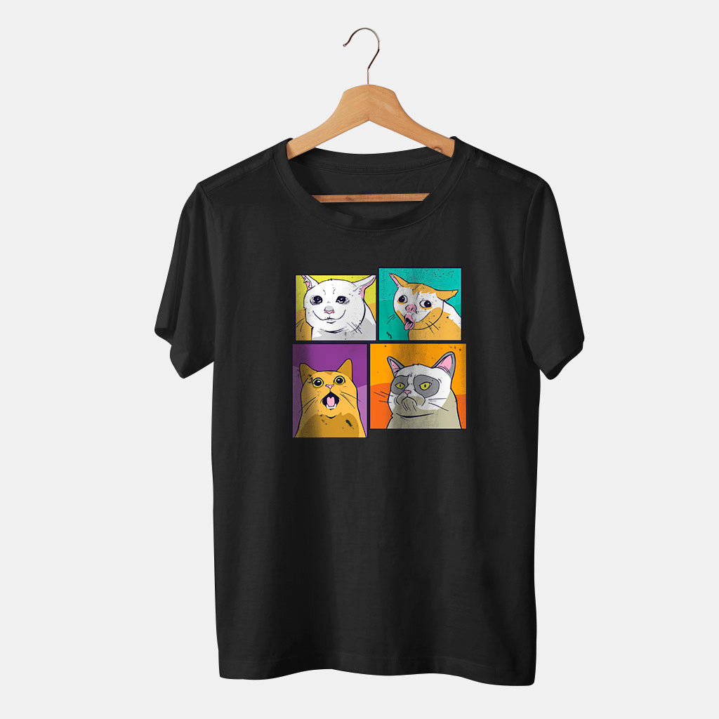 camiseta de gatos negra para hombre y mujer