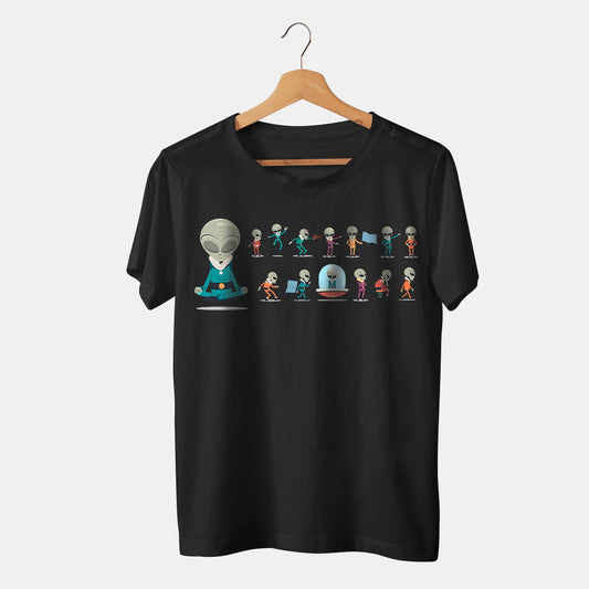 camiseta aliens y extraterrestres negra en fondo blanco