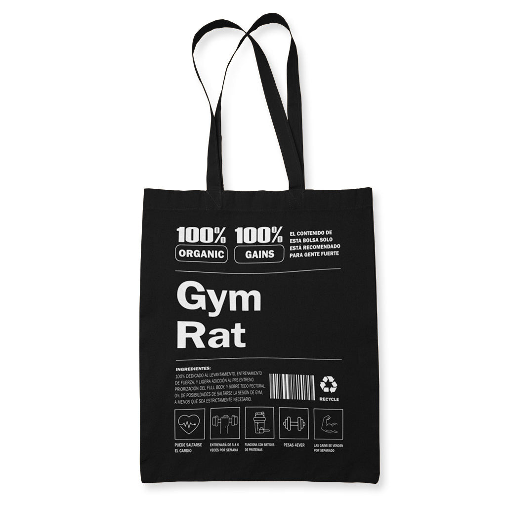 tote bag negra en fondo blanco con frase gym rat