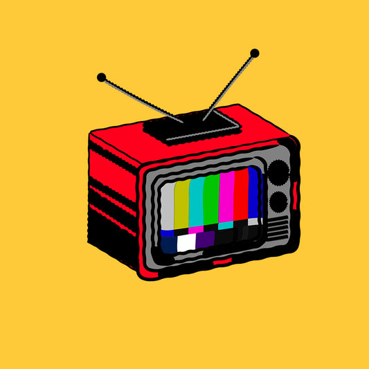 televicion tv retro con colores y antena diseño logo